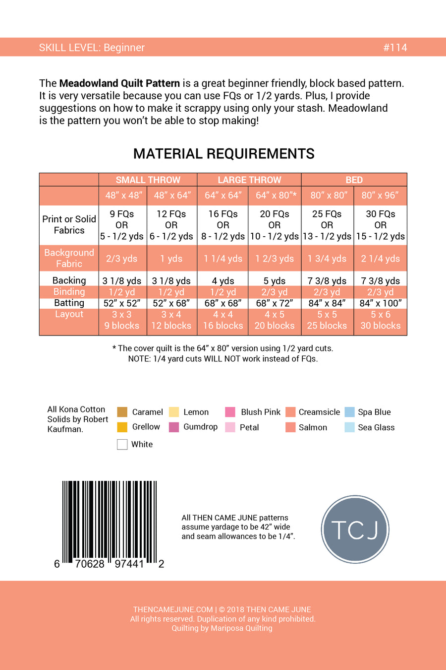 Meadowland Quilt Pattern Fabric Requirements