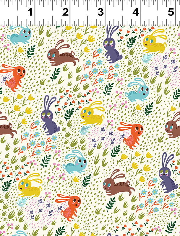 Frolicking Bunnies Forest Babes Fabric Clothworks