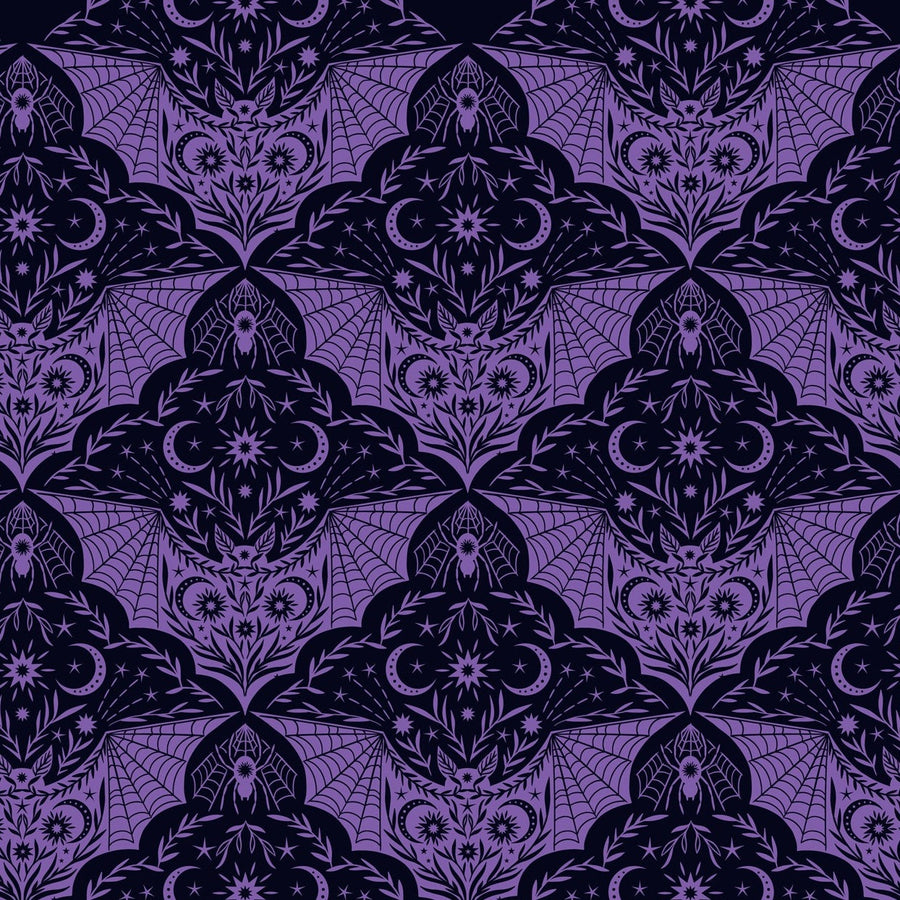 Cast a Spell Floral Bat Purple Fabric