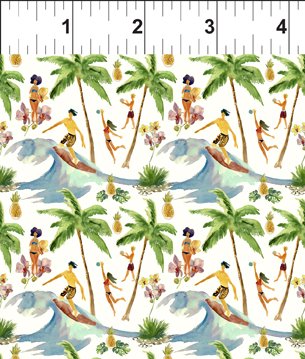 Mini Tropicals Surf's Up Fabric in Pink from In The Beginning Fabrics