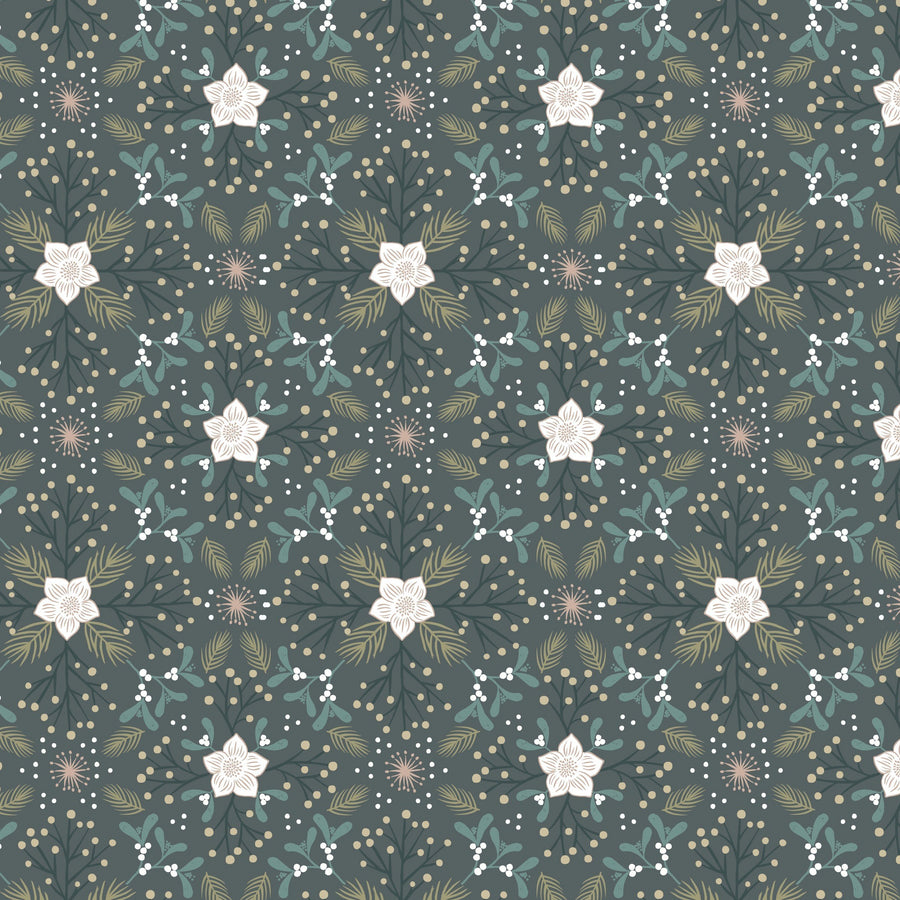 Winter Floral Dark Lewis and Irene Winter in Bluebell Wood Fabric