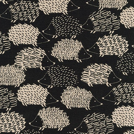 Cotton Flax Prints Hedgehogs Black
